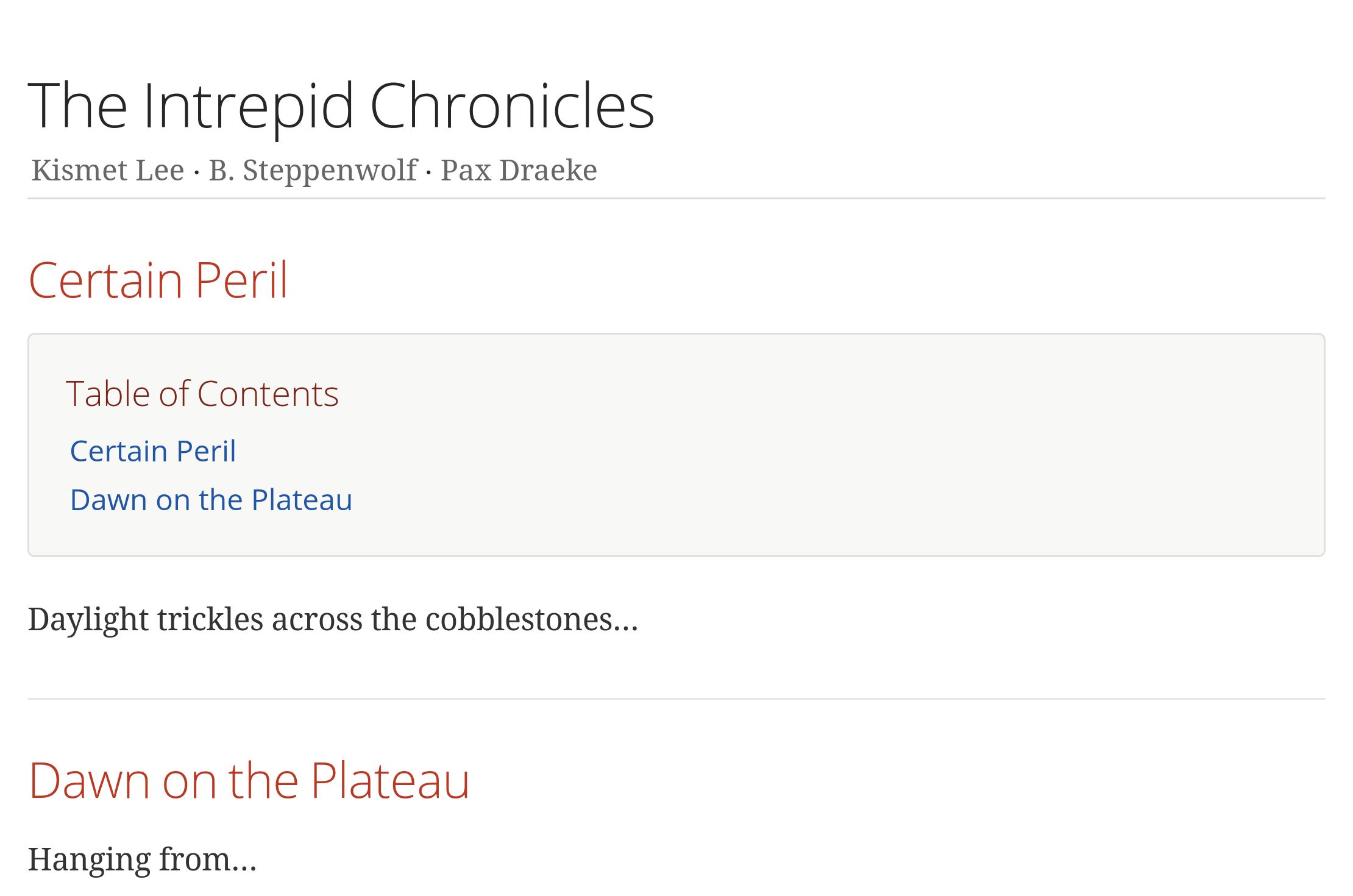 Display the table of contents using the TOC macro